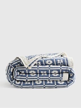 Quince Glacier Blue Twin Organic Cotton Jacquard Floral Coverlet - Retail $140